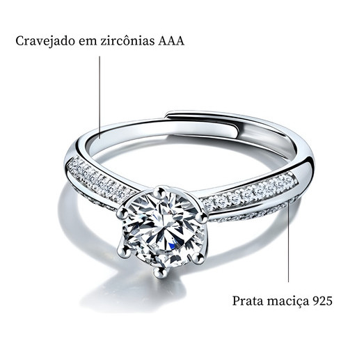 Anel Soltário 1 Quilate Cravejado Prata 925 Moissanite - Image 5