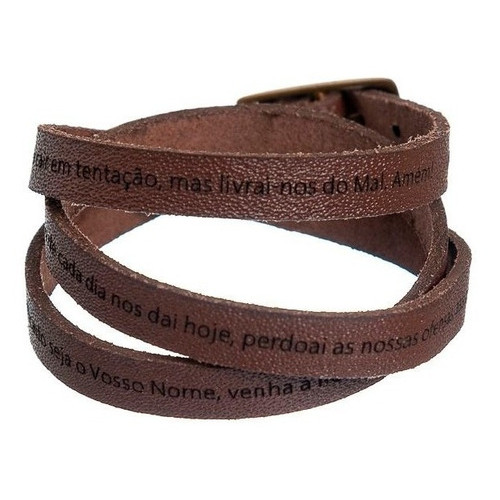 Pulseira Oração Do Pai Nosso Em Couro Fivela 61 Cm