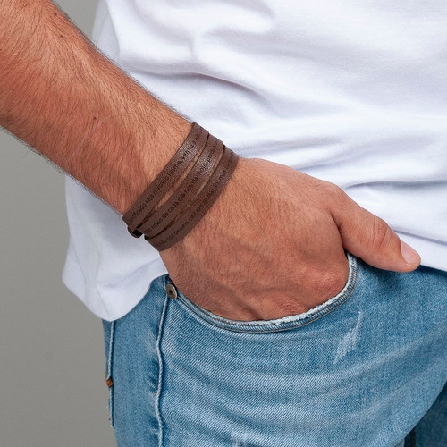 Pulseira Oração Do Pai Nosso Em Couro Fivela 61 Cm - Image 4