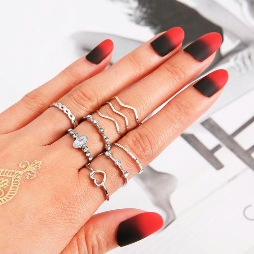 9 Anéis Coração Delicado Minimalistas Conjunto Dourado - Image 6