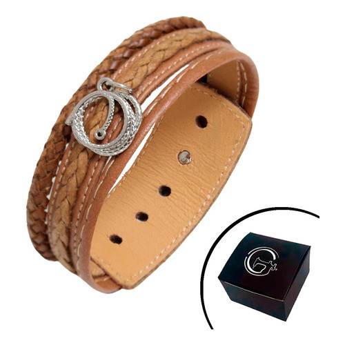 Pulseira De Couro Feminina Laço Dourado Rústico