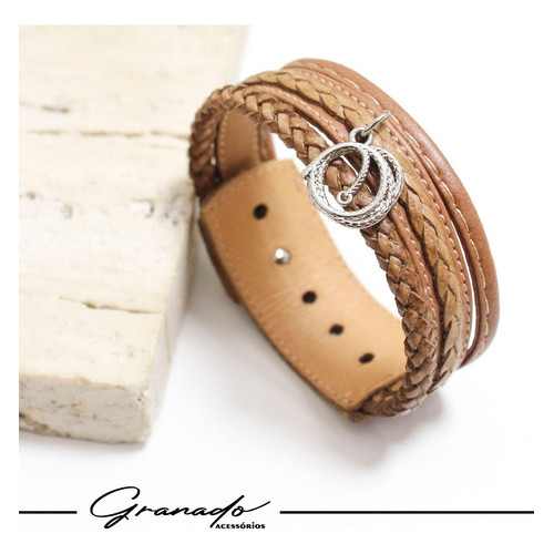 Pulseira De Couro Feminina Laço Dourado Rústico - Image 5
