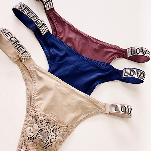 Calcinha Strass Fio Tanga Secret Love Lateral Brilhante Luxo Dia Especial